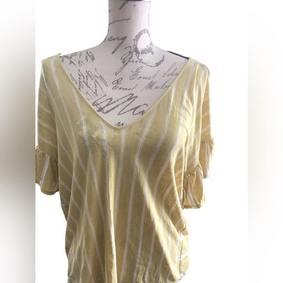 Lucky Brand Yellow and White Blouse Medium - Picture 2 of 10